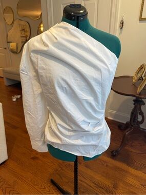 Zara One-Shoulder White Draped Blouse